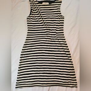 Loft Womens Black And Cream Striped Sleeveless Short Ruched Front Dress Size XS